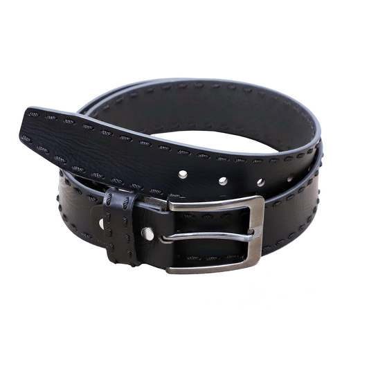 Canyon Carbon Black Stitch Leather Belt - Eloq