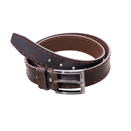 Canyon Walnut Brown Stitch Leather Belt - Eloq