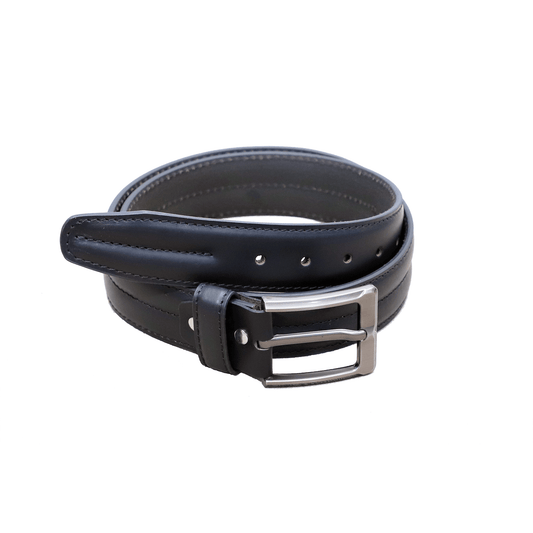 Gorge Black Carbon Stitch Leather Belt - Eloq