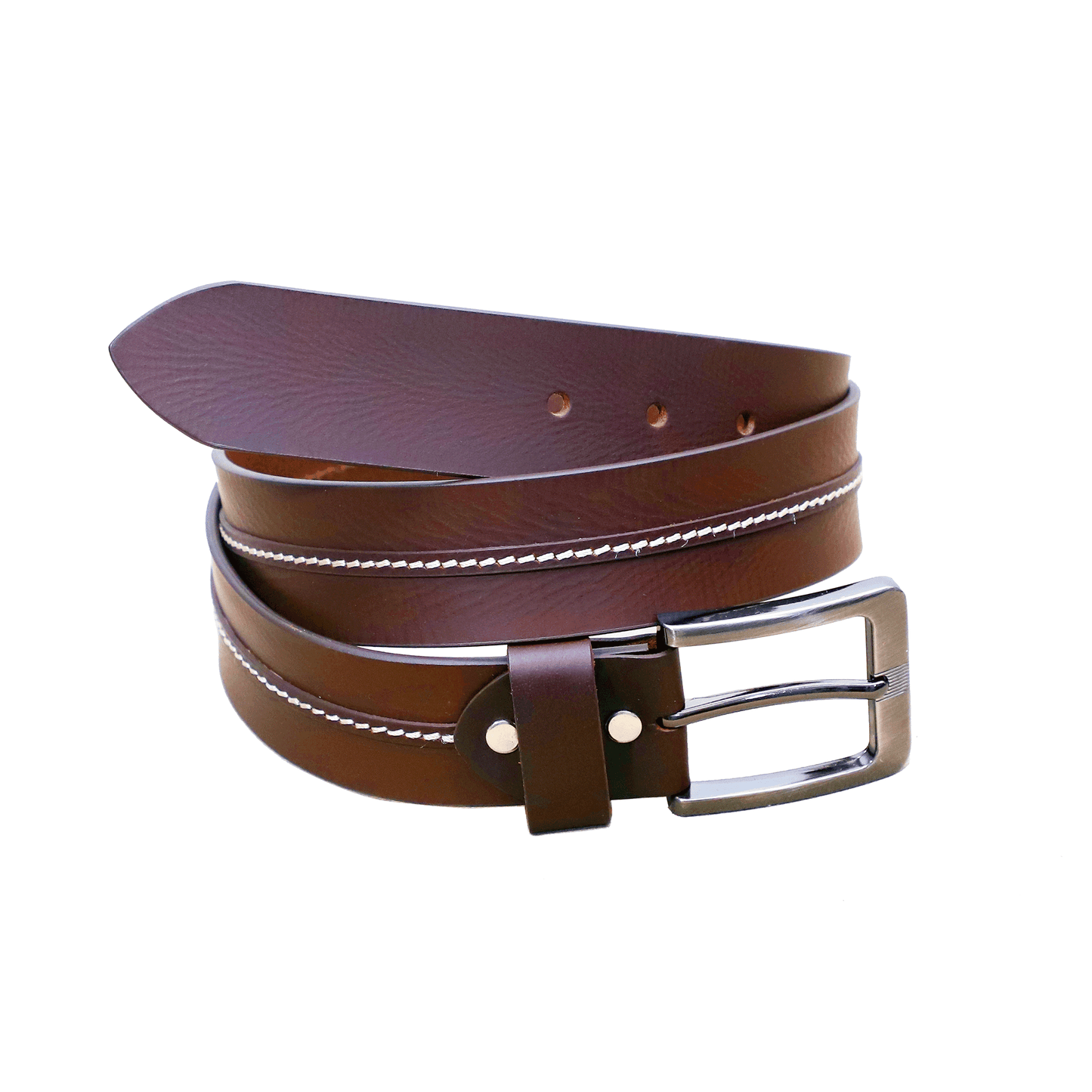 Midline Umber White Stitch Leather Belt - Eloq