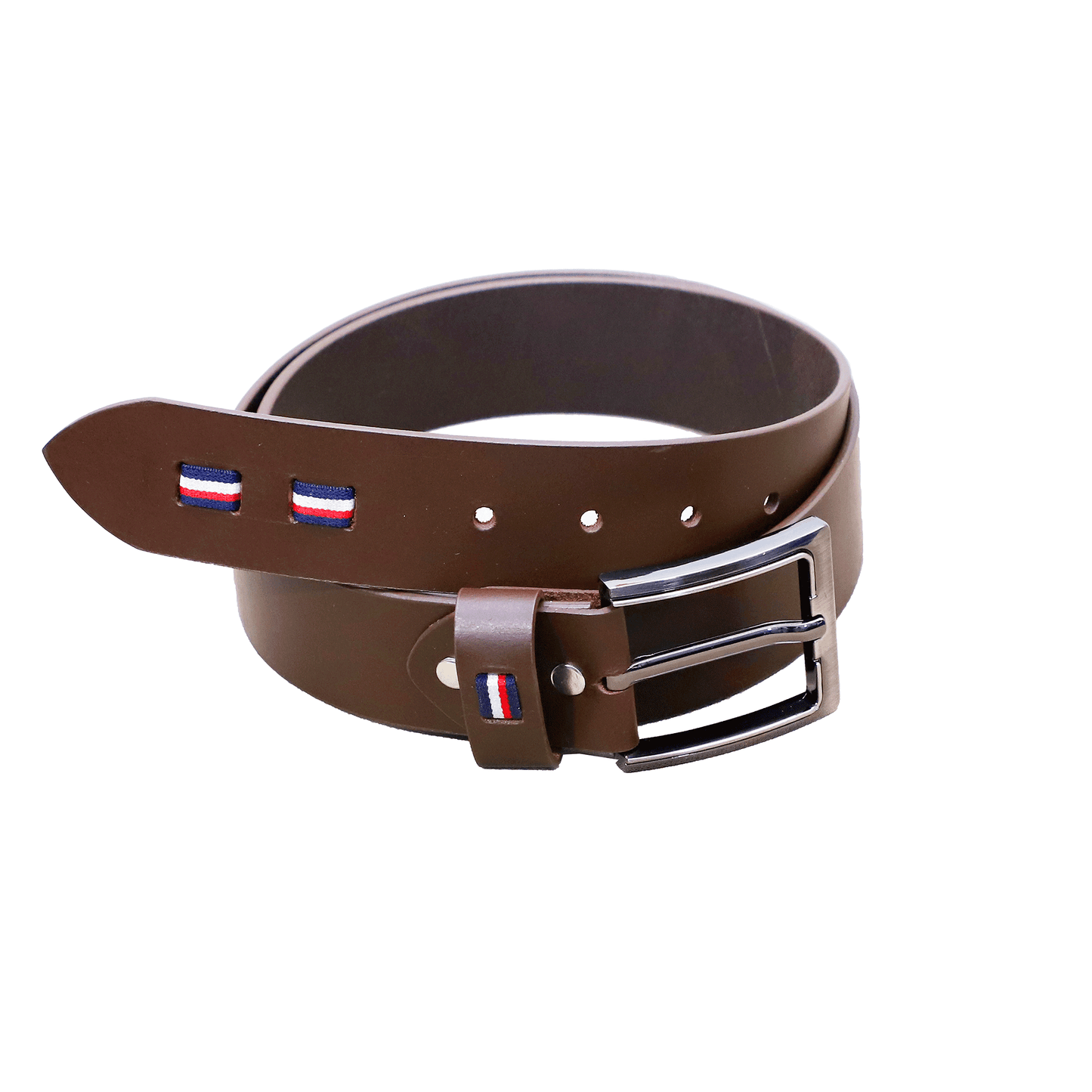 Twin Patch Umber Brown Leather Belt - Eloq